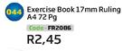Exercise Book 17mm Ruling A4 72Pg FR2086