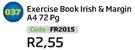 Exercise Book Irish & Margin A4 72Pg FR2015