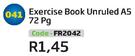 Exercise Book Unruled A5 72Pg FR2042
