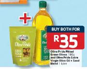 Olive Pride Pitted Green Olives 180g And Olive Pride Extra Virgin Olive Oil + Seed Blend 1 Litre