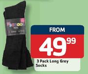3 Pack Long Grey Socks-Per Set