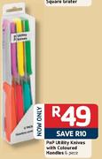 Pnp Utility Knives With Coloured Handles-6Pce