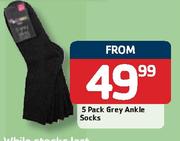 5 Pack Grey Ankle Socks-Per Set