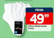 5 Pack White Ankle Socks