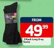 3 Pack Long Grey Socks