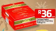 Twinings English Breakfast Or Earl Grey Teabags-50's
