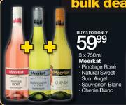 3X750ml Meerkat Pinotage Rose/Natural Sweet Sun Angel/Sauvignon Blanc/Chenin Blanc