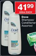 Dove Shampoo/Conditioner Assorted-400ml Each