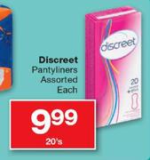 Discreet Pantyliners Assorted-20's Each