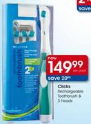 Clicks Rechargeable Toothbrush & 3 Heads 