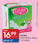 Lil-Lets Ultra Pads & Wipes-10 Singles per pack
