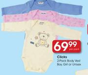 Clicks 2-Pack Body Vest Boy,Girl Or Unisex-Per Pack