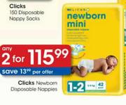 Clicks Newborn Disposable Nappies-2's