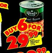 Rhodes Baked beans In Tomato Sauce-6x1kg