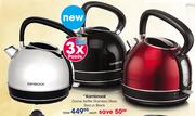 Kambrook Dome Kettle Stainless Steel, Red Or Black