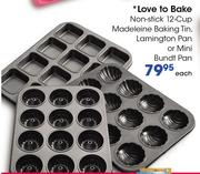 Love To Bake Non-Stick 12-Cup Madeleine Baking Tin, Lamington Pan Or Mini Bundt Pan-Each