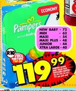 Pampers Active Baby Value Pack Disposable Nappies-40/44/48/54/62/72's Per Pack