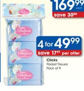 Clicks Pocket Tissues-4x9's Pack