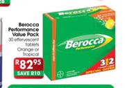 Berocca Performance Value Pack Effervescent Tablets Orange Or Tropical-30's