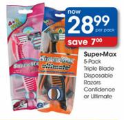 Super-Max 5-Pack Triple Blade Disposable Razors Confidence Or Ultimate-Per Pack