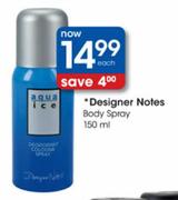 Designer Notes Body Spray-150ml Each
