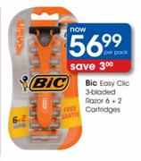 Bic Easy Clic 3-Bladed Razor 6 + 2 Cartridges-Per Pack
