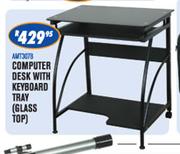 Computer Desk With Keyboard Tray (Glass Top) 