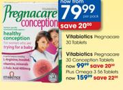 Vitabiotics Pregnacare 30 Conception Tabs Plus Omega 3-56 Tabs Pack