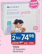 Clicks 36 Disposable Breast Pads-2's Pack