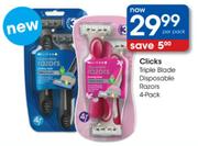 Clicks Triple Blade Disposable Razors-4 Per Pack