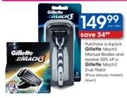 Gillette Mach3 Manual Blades - 4 Pack Per Offer