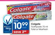 Colgate Total/Maxfresh Toothpaste - 75ml Each