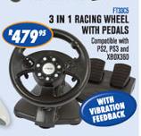 Gaming Accessories 3-In-1 Racing Wheel With Pedals With Vibration Feedback