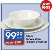 Clicks 12-Piece White Porcelain Dinner Set-Per Set