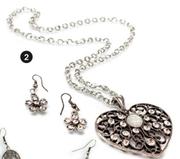 Diva Heart Pendant Necklace And Earring Set 