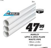 Marley Upvc E-Spec Plain Waste Pipe-40mmx6.0m Each