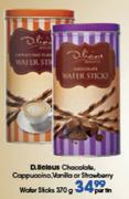 D.licious Chocolate, Cappuccino, Vanila Or Strawberry Water Sticks 370Gm-Per Tin