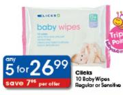 Clicks Baby Wipes Regular Or Sensitive-5x10's
