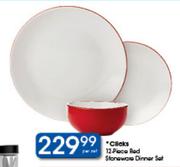 Clicks 12-Piece Red Stoneware Dinner Set 
