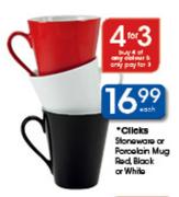Clicks Stoneware Or Porcelain Mug Red, Black Or White-Each