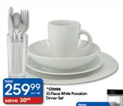 Clicks 32-Piece White Porcelain Dinner Set 