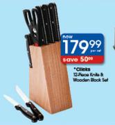 Clicks 12-Piece Knife & Wooden Block Set