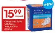 Clicks Ultra Pads With Wings 10 Normal Or 8 Super-Per Pack