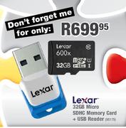 Lexar 32GB Micro SDHC Memory Card + USB Reader