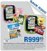 Leap Pad Green Or Pink Includes Leap School Maths Game-Each