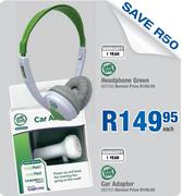 Leap Frog Headphone Green & Car Adaptor-Each