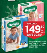 Huggies Gold Boy or Girl Size 3-72's, Size 4-60's, Size 4+-54's, Size 5-50's-Per Pack