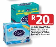 Lil-Lets Maxi Value Pack-16's/20's or Pantyliners Value Pack-40's-Each