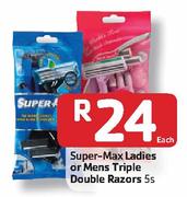 Super-Max Ladies or Mens Triple Double Razors-5's Each