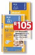 PnP Disposable Nappies Midi-52's, Maxi-50's, Maxi Plus-48's, Junior-46's-Per Pack